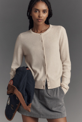 By Anthropologie Cashmere Crew-neck Cardigan Sweater In White