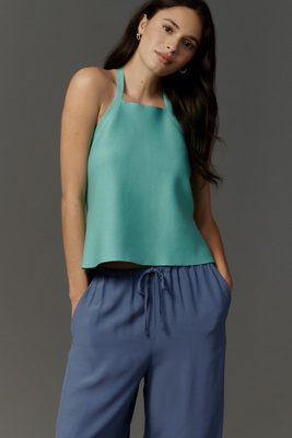 By Anthropologie Halter Open-back Sweater Tank Top In Blue