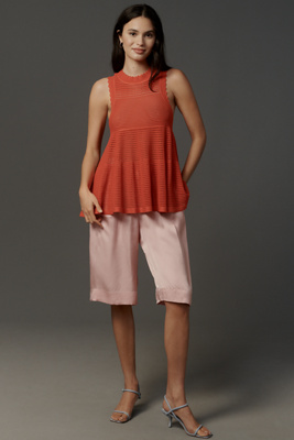 Maeve Open-knit Scallop-edge Babydoll Sweater Tank Top In Red