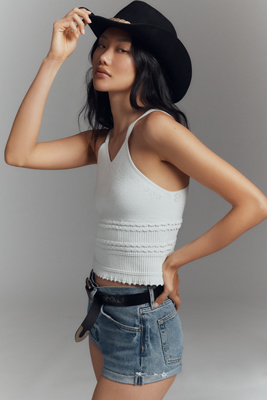 Shop By Anthropologie Knit V-neck Linen Blend Tank Top