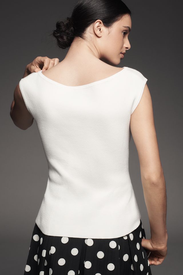 Maeve Sweater-Knit Boatneck Cap-Sleeve Top #2