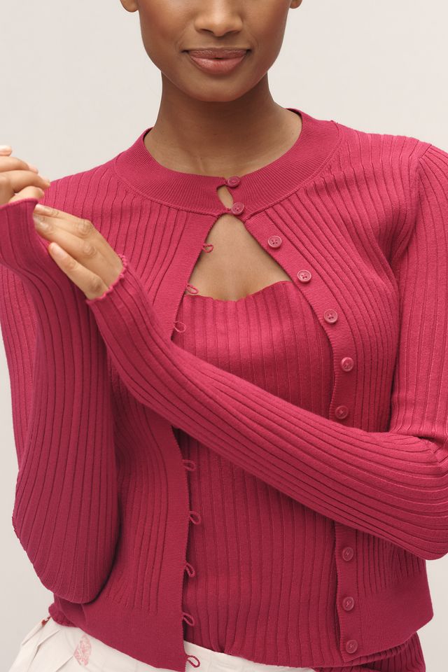 Maeve Ribbed Crew-Neck Cardigan Sweater #4