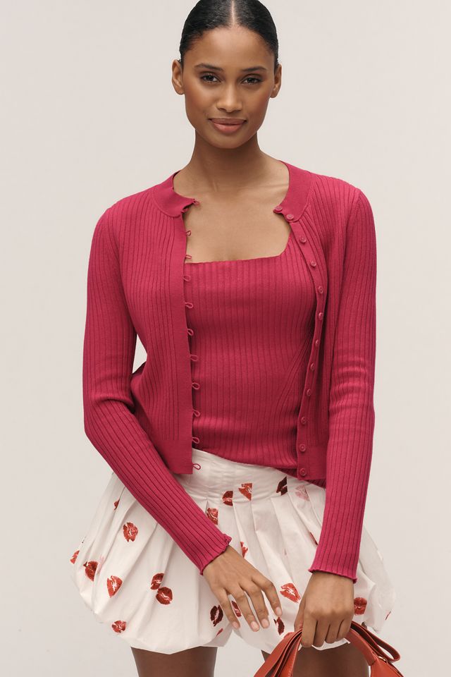 Maeve Ribbed Crew-Neck Cardigan Sweater #1