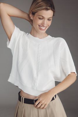 By Anthropologie Cabled Batwing Crop Sweater