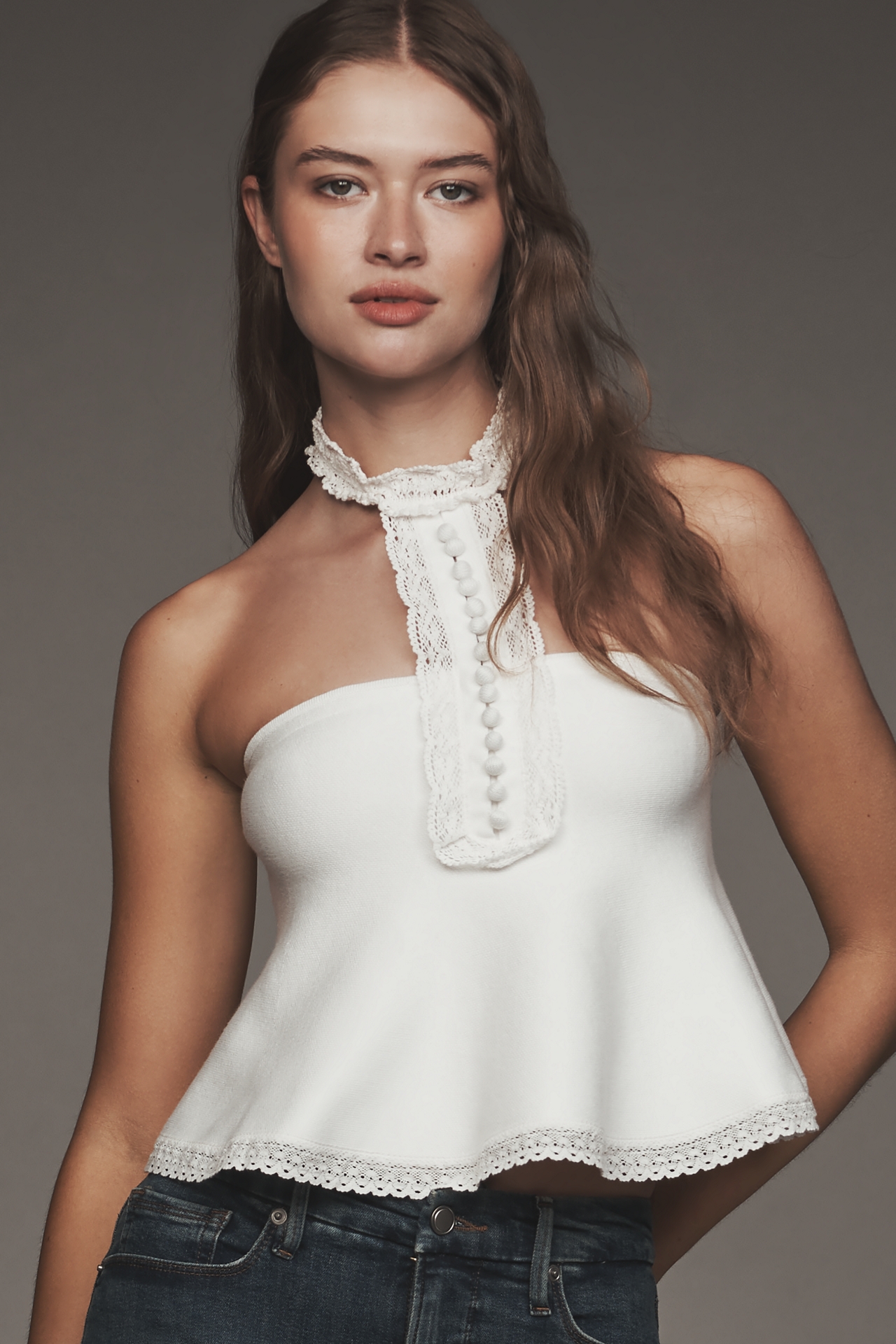 By Anthropologie Ruffle Halter Knit Top