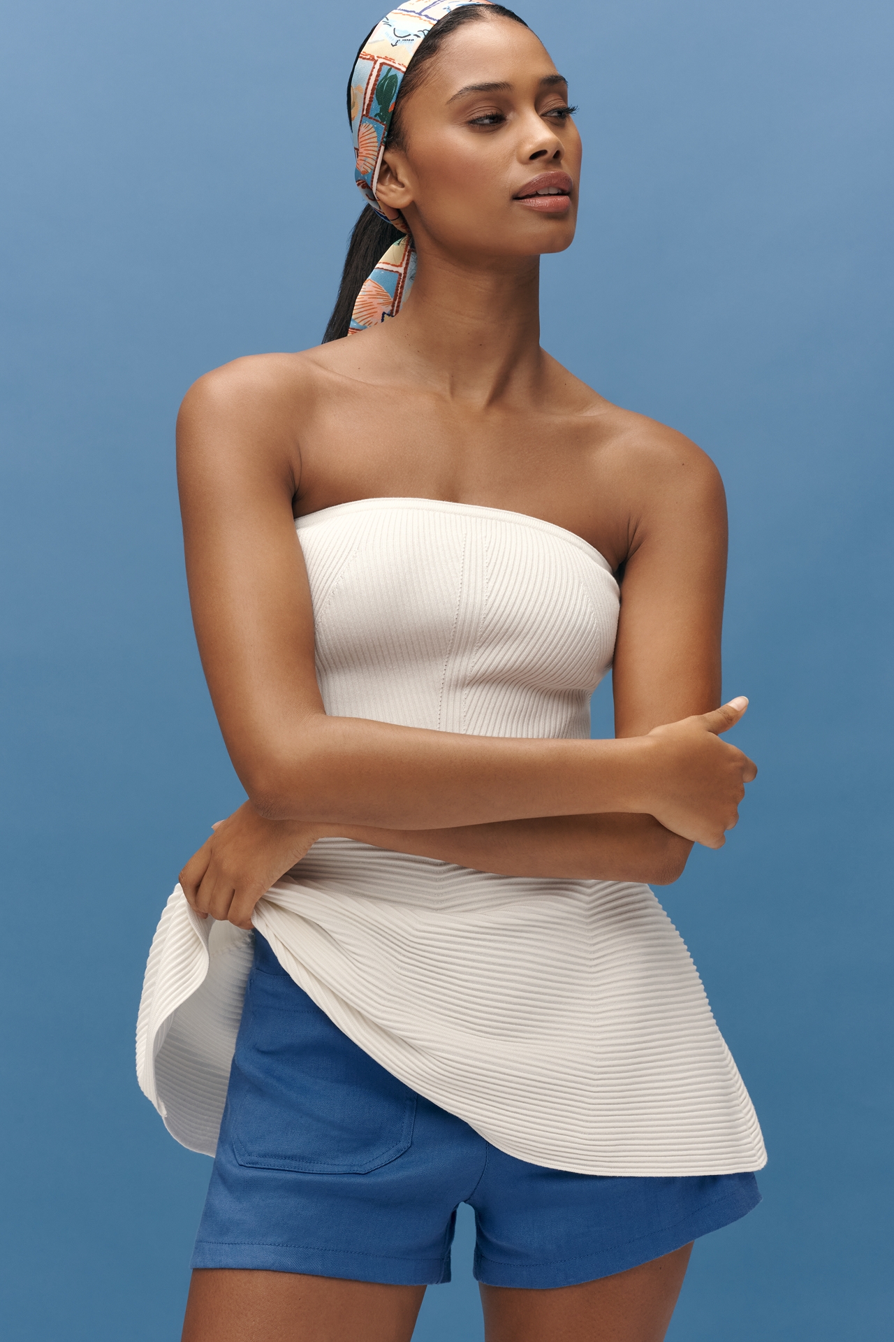 Maeve Strapless Peplum Knit Top