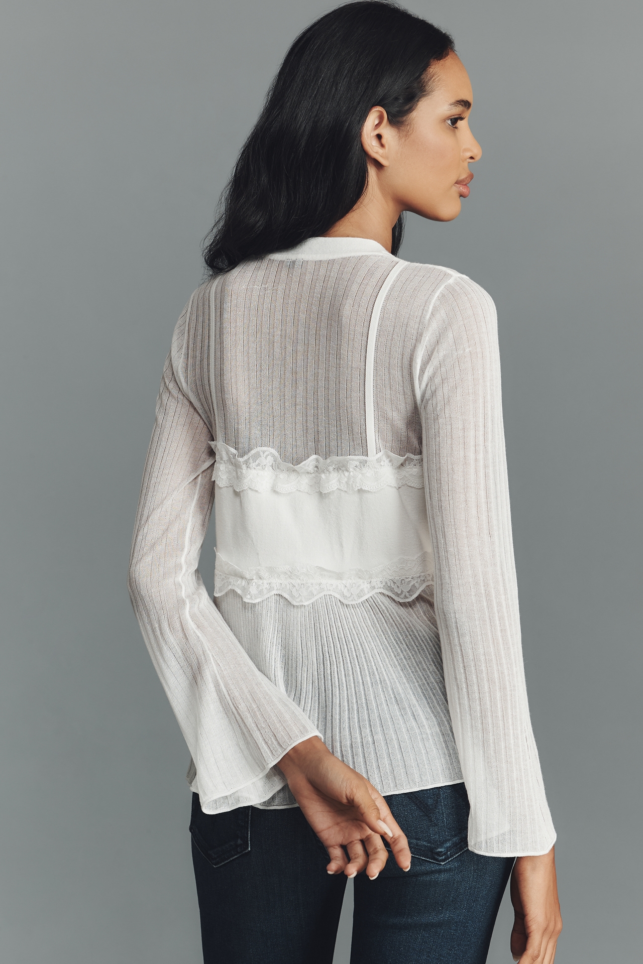 By Anthropologie Sheer Lace Twofer Cardigan Sweater