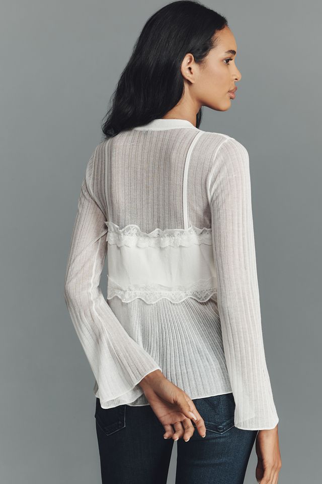 By Anthropologie Sheer Lace Twofer Cardigan Sweater #1