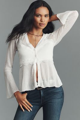 By Anthropologie Sheer Lace Twofer Cardigan Sweater