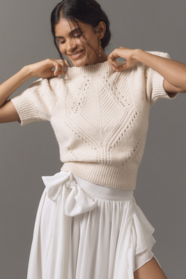 By Anthropologie Short-sleeve Pointelle Sweater In Neutral