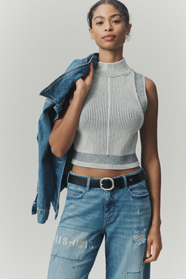 Pilcro Ribbed Crop Sweater Tank Top In Gray