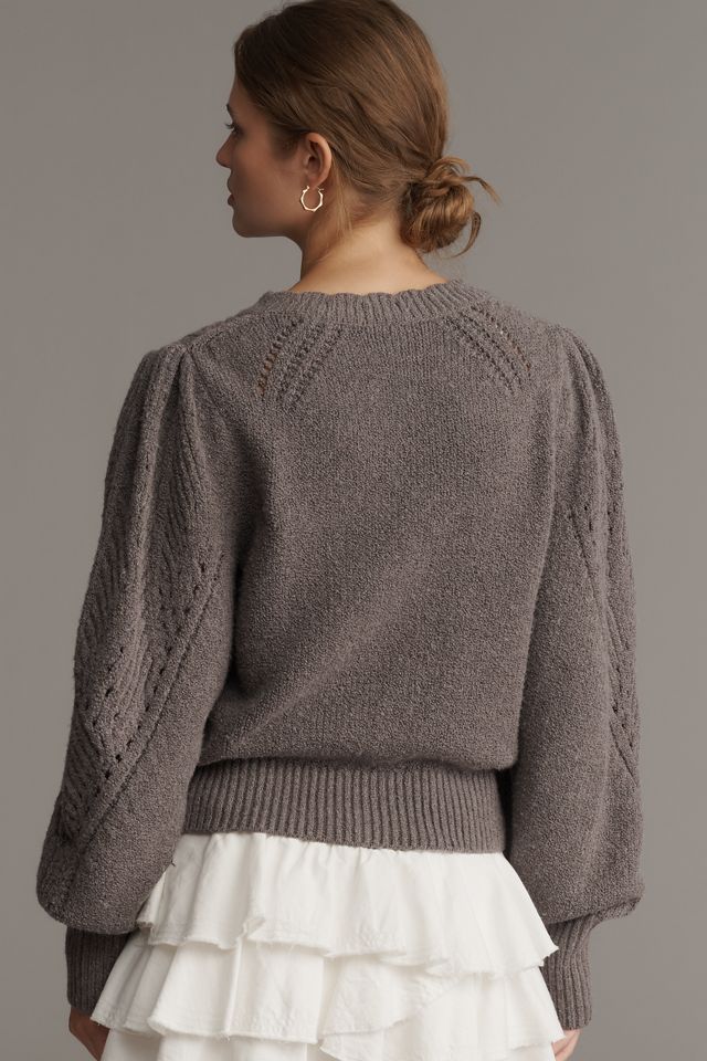 By Anthropologie Pointelle Scalloped Cardigan Sweater