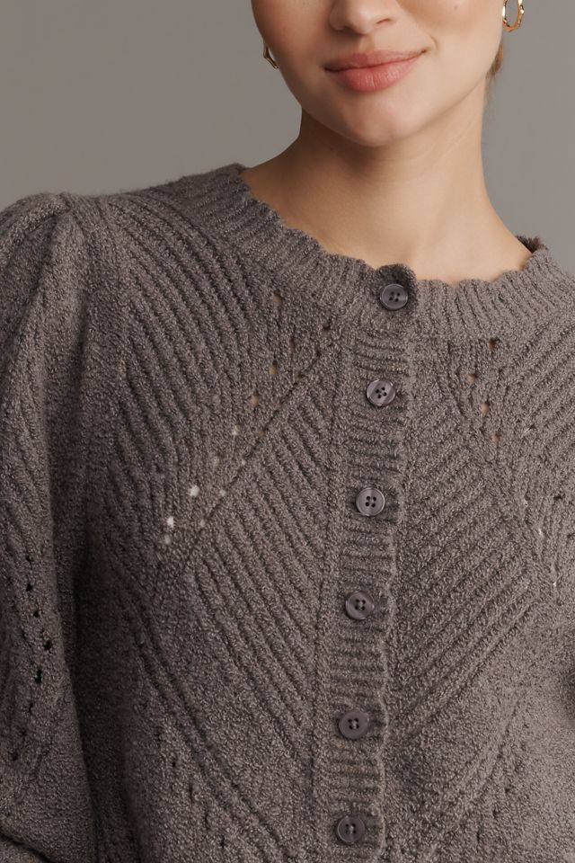 By Anthropologie Pointelle Scalloped Cardigan Sweater