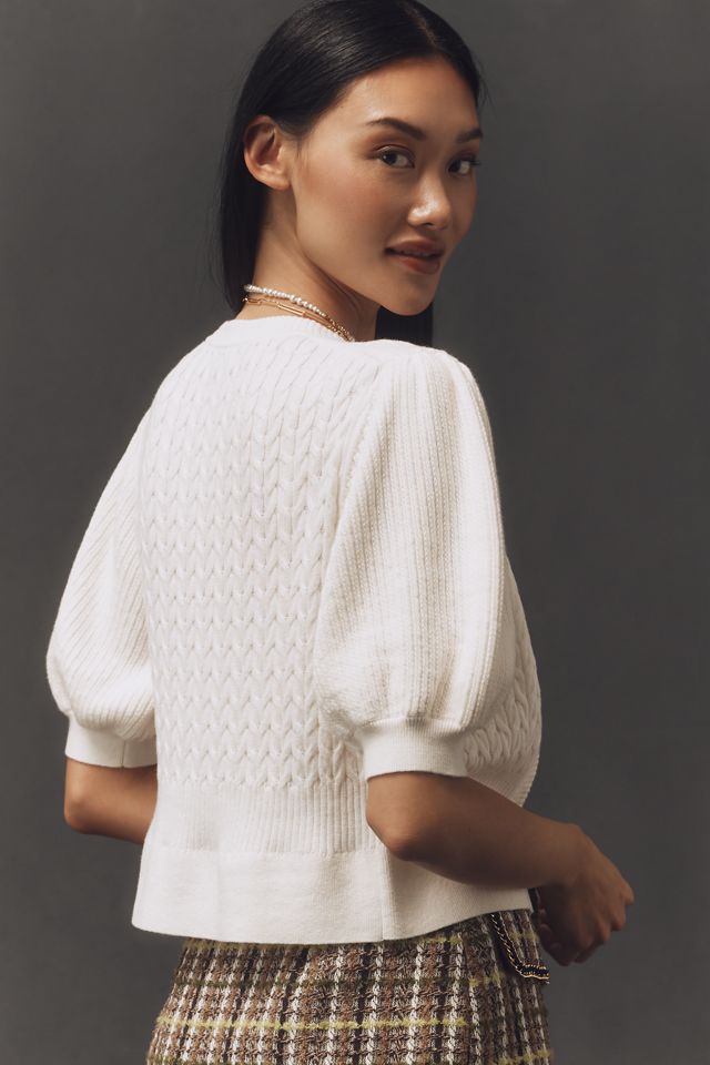 Maeve Short-Sleeve Cable-Knit Cardigan Sweater #1
