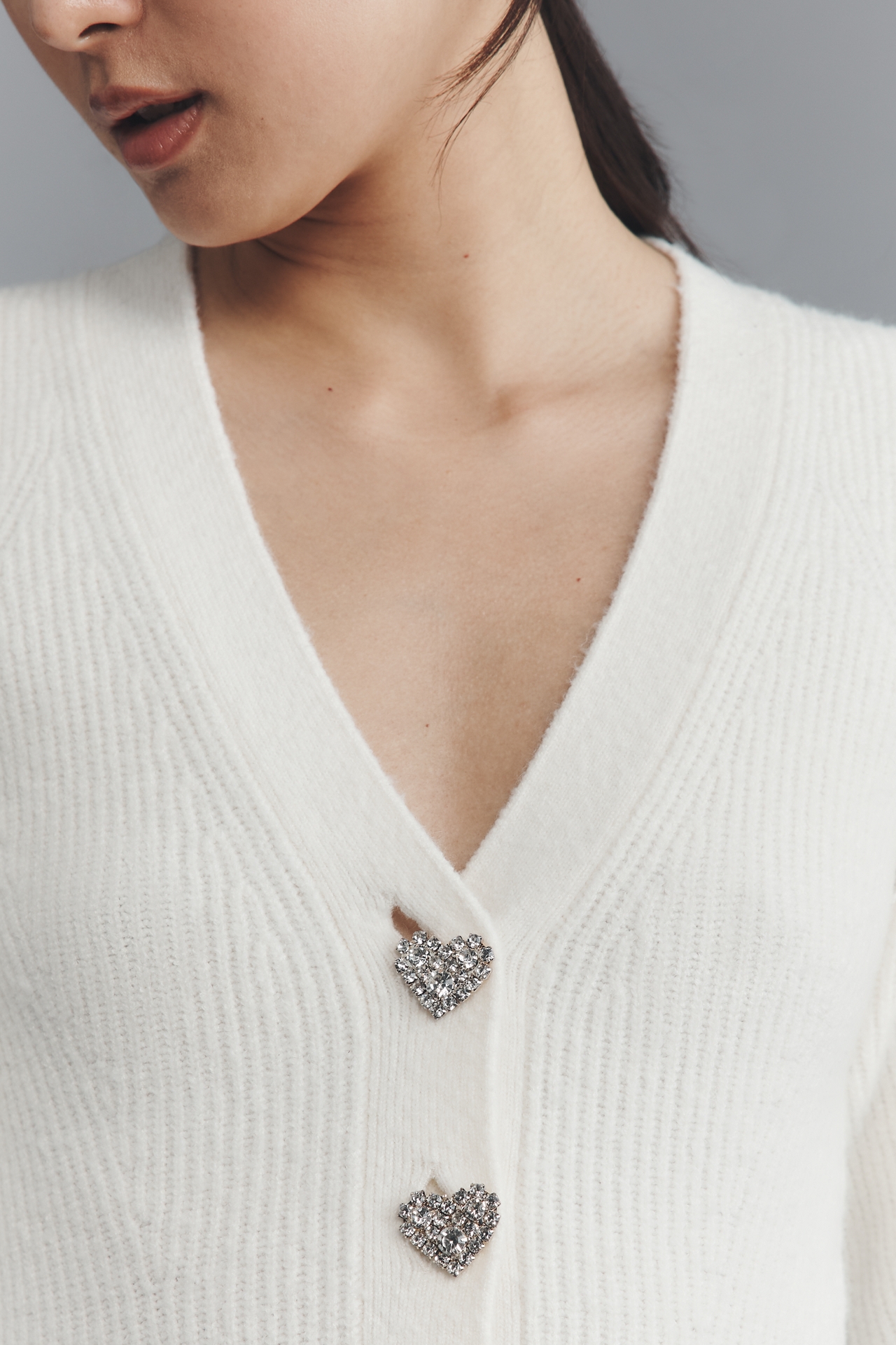 Maeve Puff-Sleeve Heart-Button Cardigan Sweater