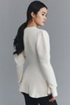 Maeve Puff-Sleeve Heart-Button Cardigan Sweater