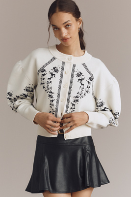 By Anthropologie Sculpted Puff-sleeve Cardigan Sweater In White