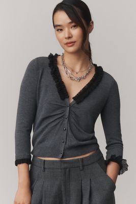 Maeve Ruched & Ruffled Cardigan Sweater