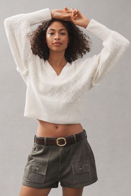 Pilcro V-Neck Drop Shoulder Cable Sweater