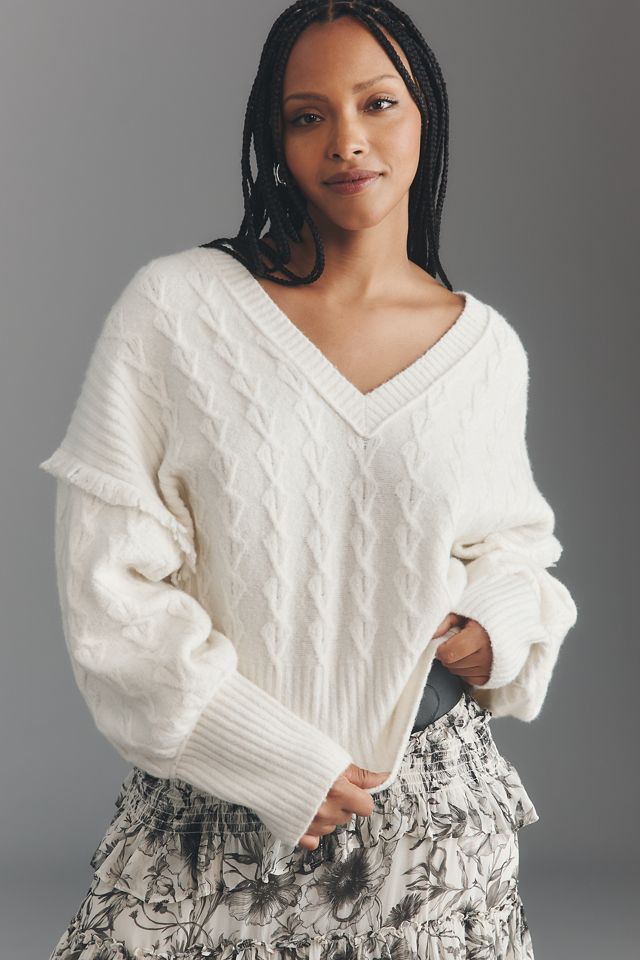 Pilcro V-Neck Drop Shoulder Cable Sweater #7