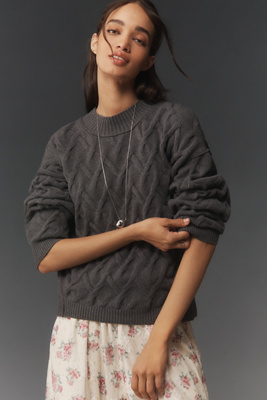 By Anthropologie Mock-neck Cable-knit Sweater In Gray
