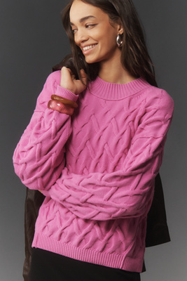 By Anthropologie Mock-neck Cable-knit Sweater In Pink