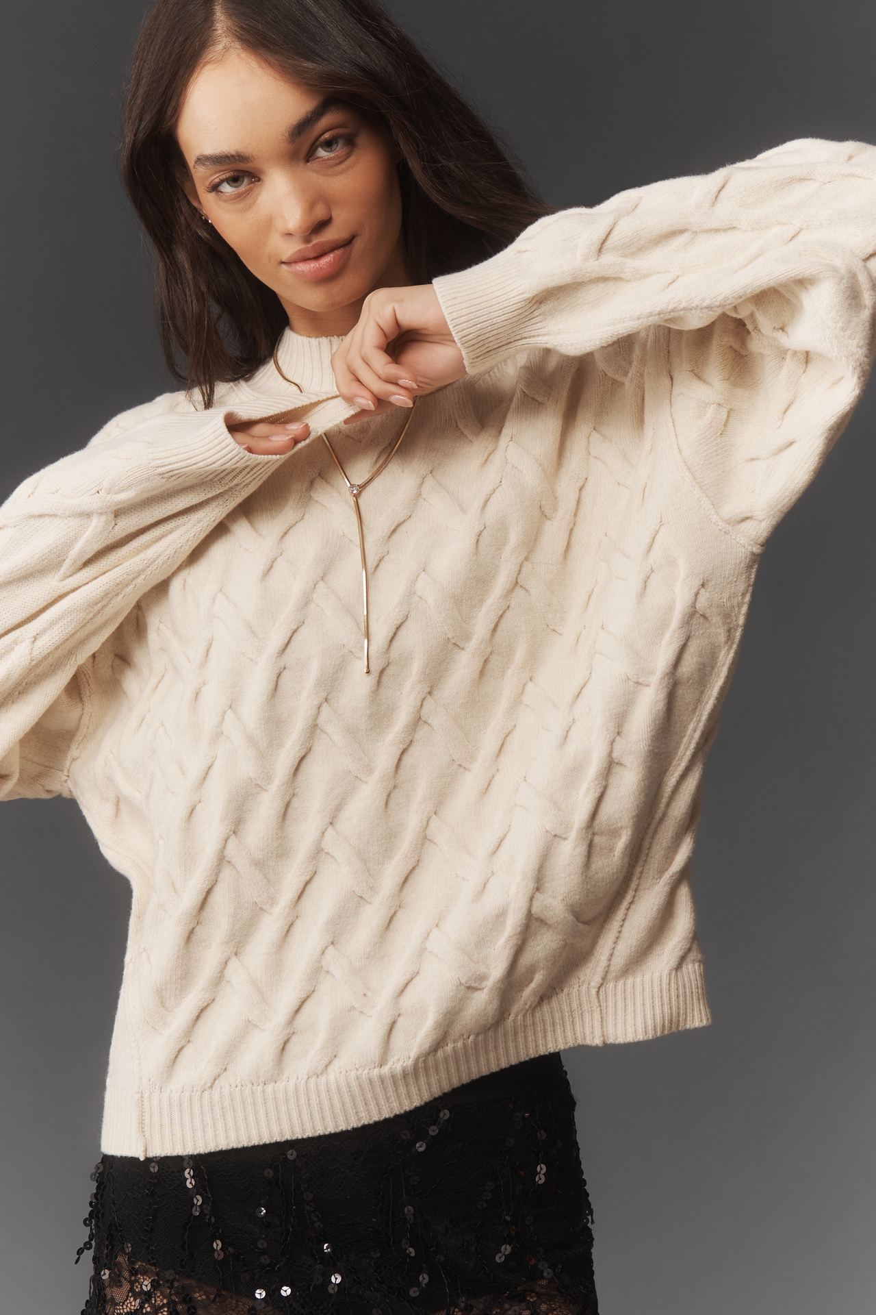 By Anthropologie Mock-Neck Cable-Knit Sweater