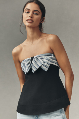 Maeve Strapless Bow Swing Top In Black