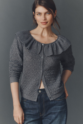 Maeve Pointelle Wool-blend Cardigan Sweater In Gray