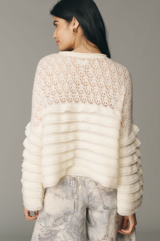 Pilcro Boatneck Ruffled Pointelle Swing Sweater #1