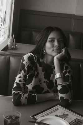 Maeve Crew-neck Cow Print Sweater In Multi