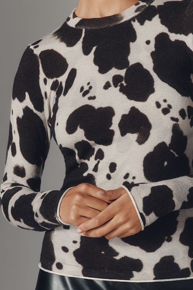 Maeve Crew-Neck Cow Print Sweater #2