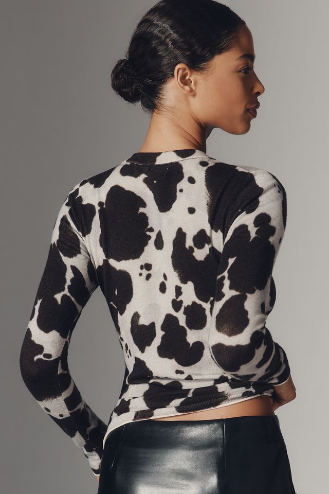 Maeve Crew-Neck Cow Print Sweater #3