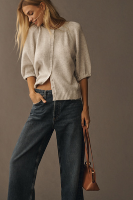By Anthropologie Puff-sleeve Cardigan Sweater In Neutral