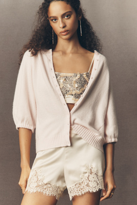By Anthropologie Puff-sleeve Cardigan Sweater In Neutral