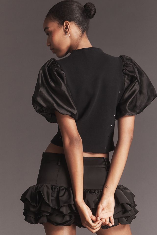 By Anthropologie Puff-Sleeve Mock-Neck Floral Sweater #3