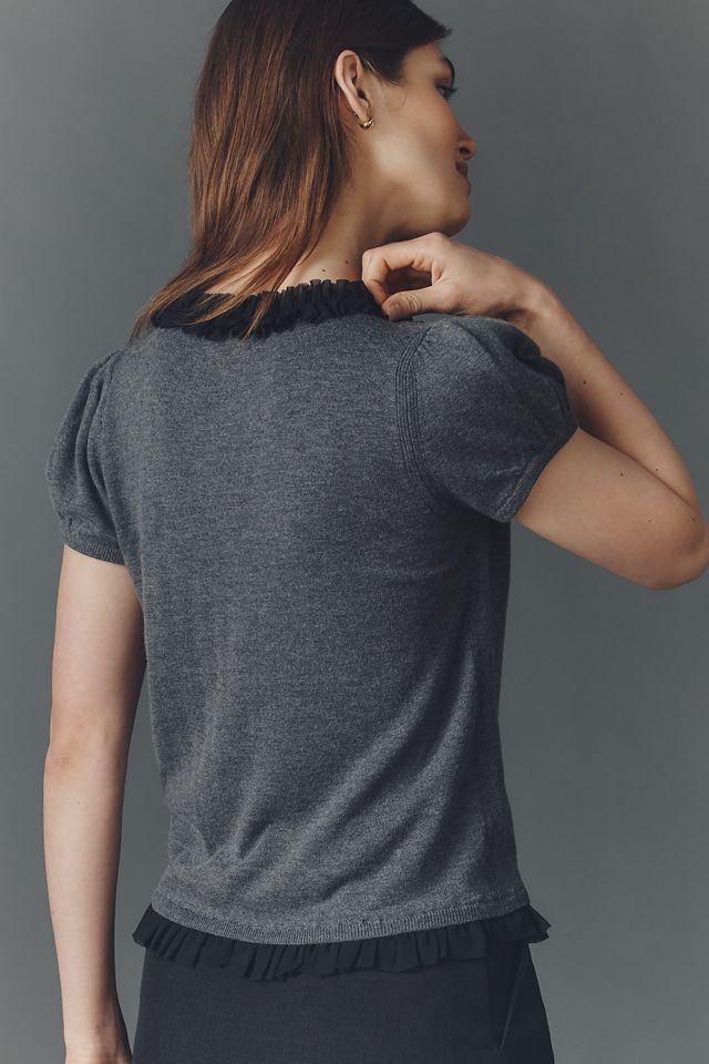 Maeve Puff-Sleeve Merino Wool Blend Sweater Tee #1
