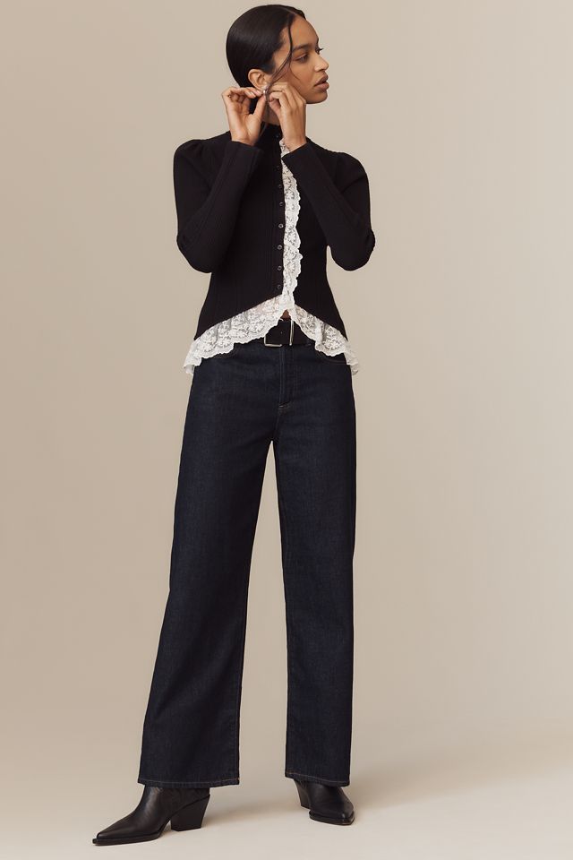 By Anthropologie Mock-Neck Ruffled Lace Cardigan Sweater #2