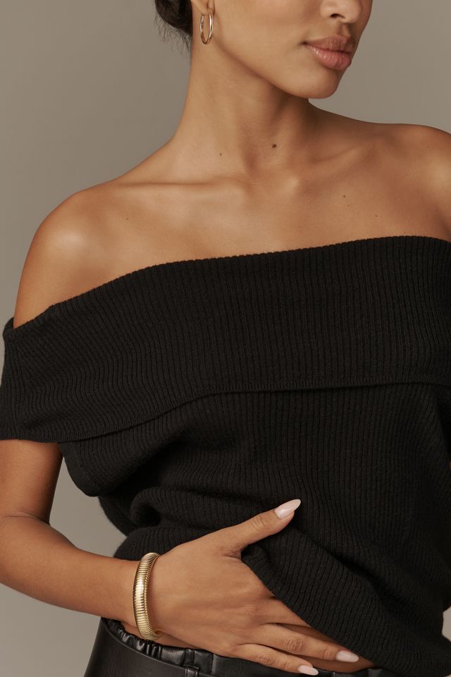 By Anthropologie Off-Shoulder Sheer Crop Sweater Top #1