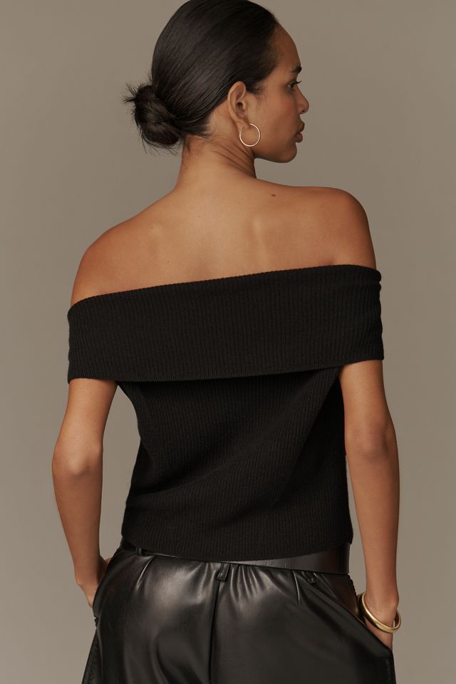 By Anthropologie Off-Shoulder Sheer Crop Sweater Top #2