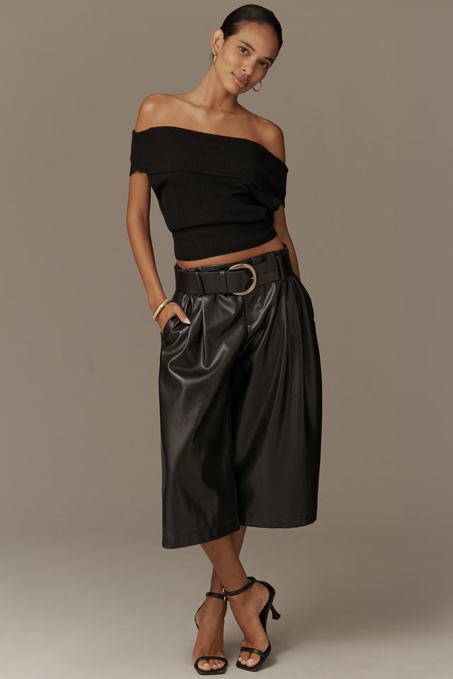 By Anthropologie Off-Shoulder Sheer Crop Sweater Top #3