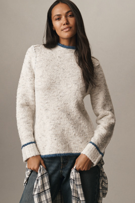 Pilcro Long-sleeve Mock-neck Bird Sweater In Neutral
