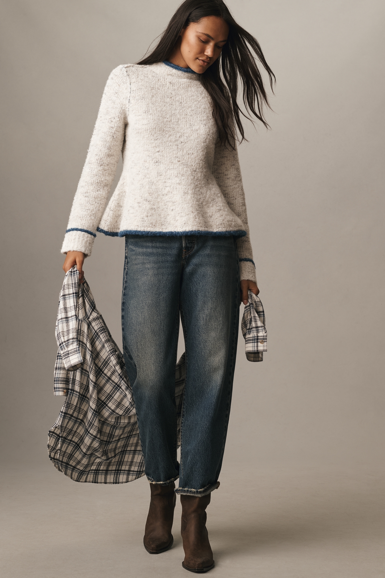Pilcro Long-Sleeve Mock-Neck Bird Sweater
