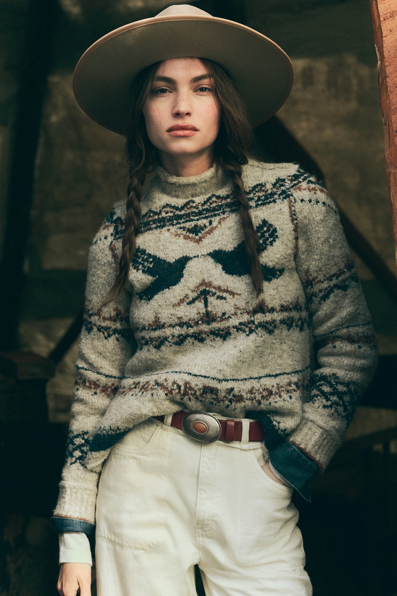 Pilcro Long-Sleeve Mock-Neck Bird Sweater