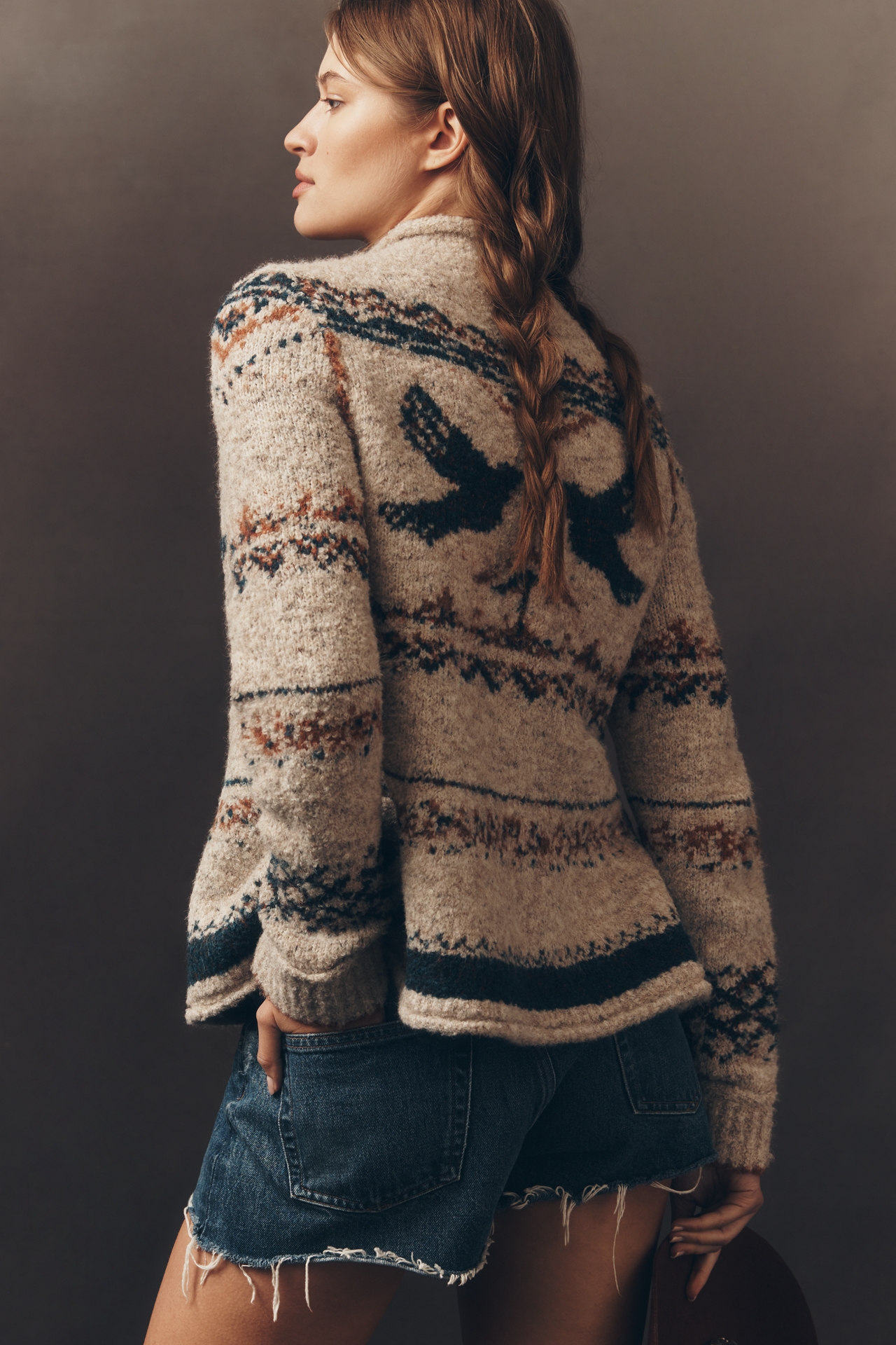 Pilcro Long-Sleeve Mock-Neck Bird Sweater