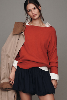 By Anthropologie The Haley Boat-neck Wool Blend Sweater In Red