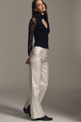 Pilcro Long-Sleeve Keyhole Lace Top