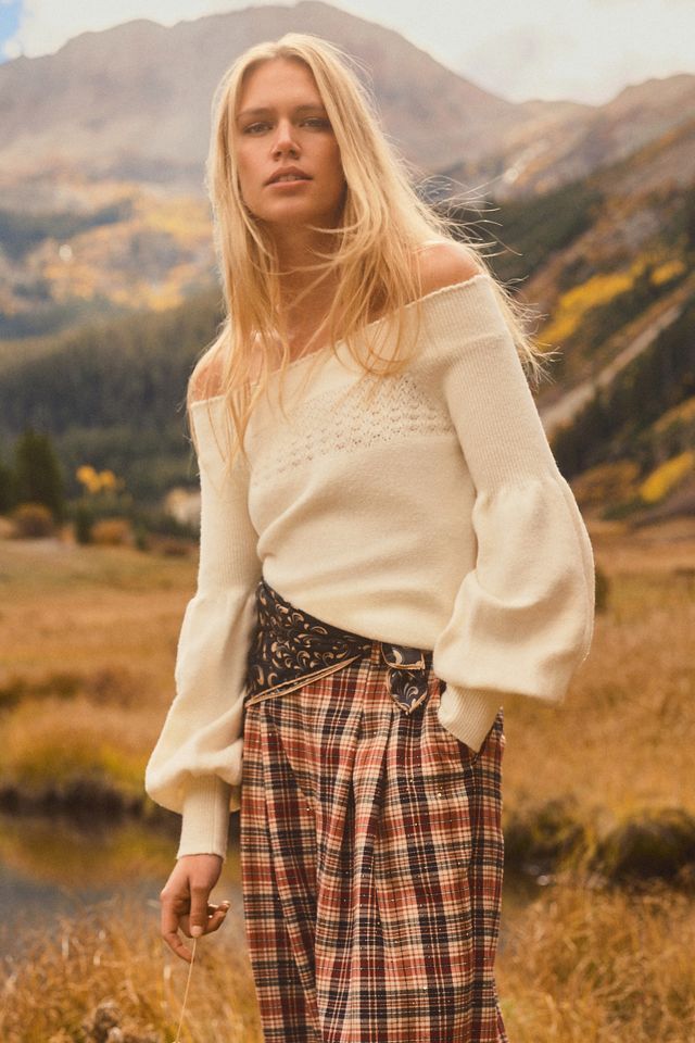 By Anthropologie Off-Shoulder Ruffle-Edge Sweater #1