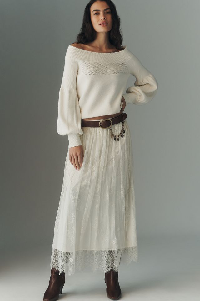 By Anthropologie Off-Shoulder Ruffle-Edge Sweater #3