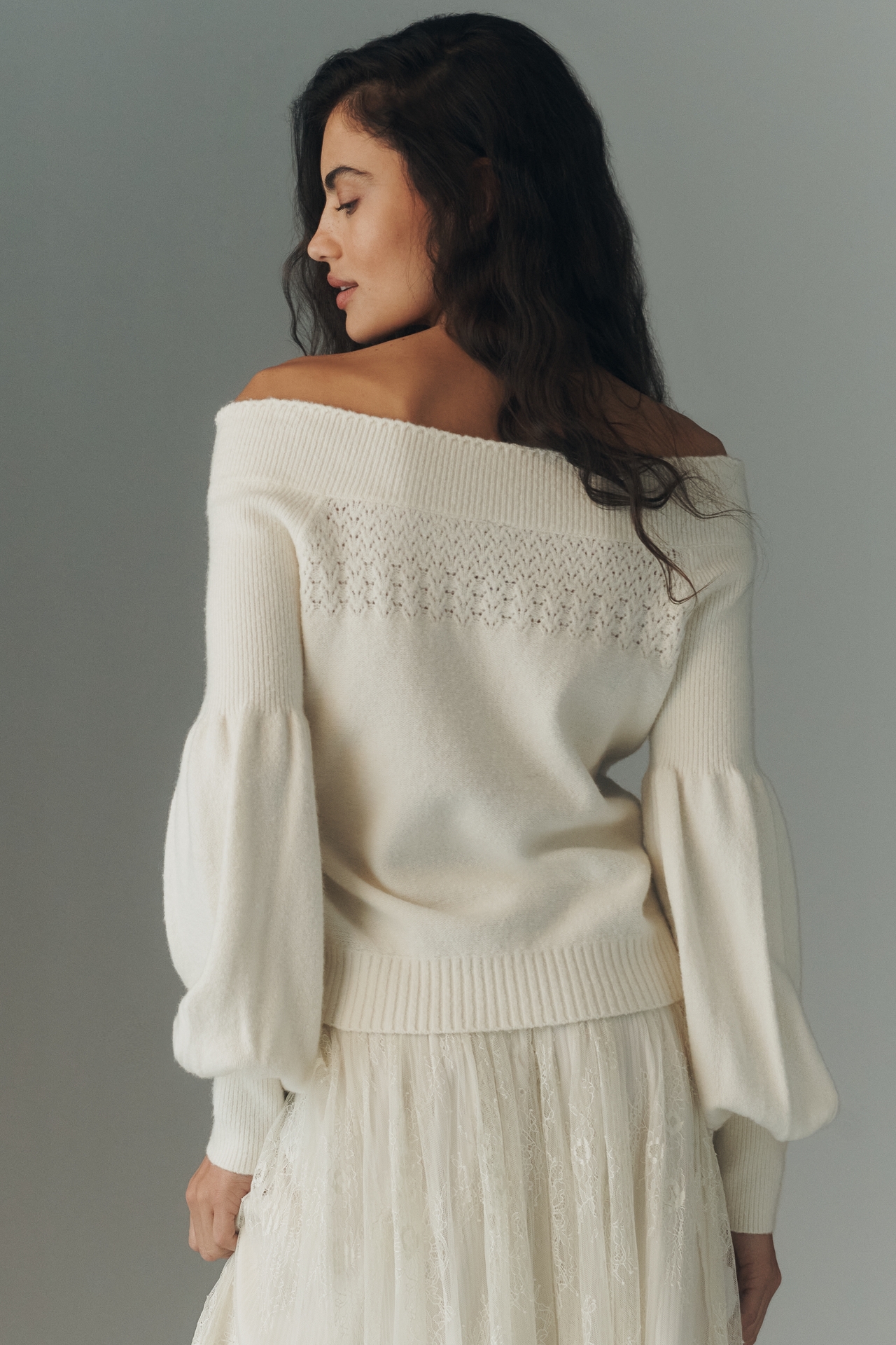 By Anthropologie Off-Shoulder Ruffle-Edge Sweater